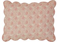 VHC Brands Ruffled Genevieve Standard Sham. Romantic pink toned soft floral pattern. “Wave” quilting. 3-tie closure