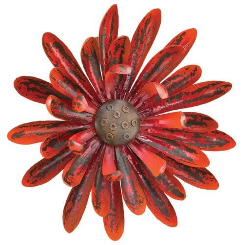 Rustic Red Mum Wall Decor in metal with realistic flower deisgn in red